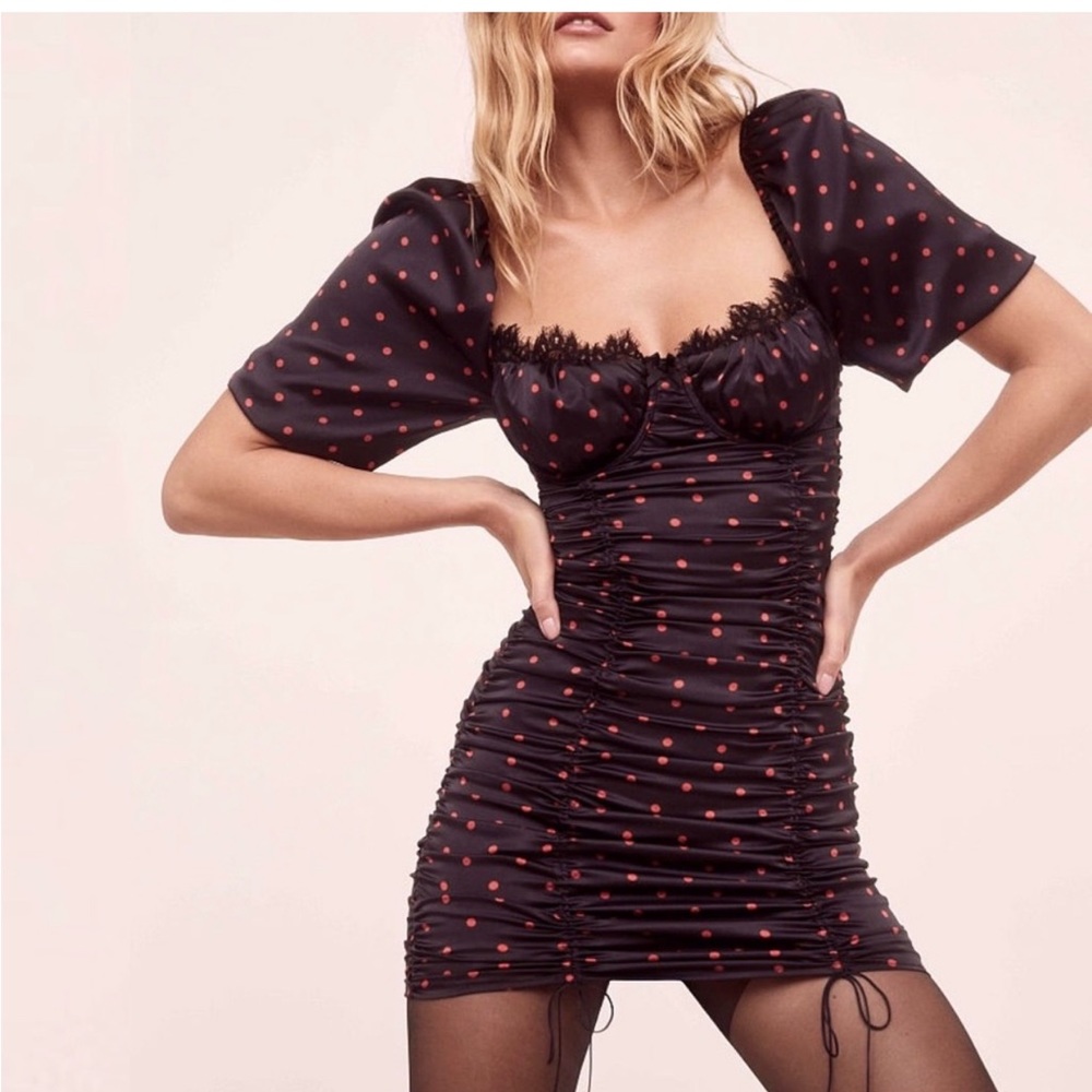 For Love And Lemons Black and Red Polka Dot Midi Dress